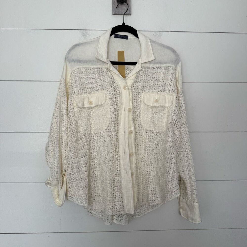 KLD Women’s Small Cream Boho Lace Top Blouse New